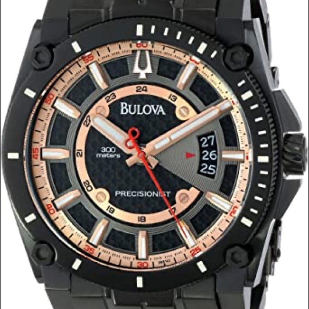 Bulova 98B143 Precisionist Rose Gold Charcoal Grey Dial Anodized Black S/s B